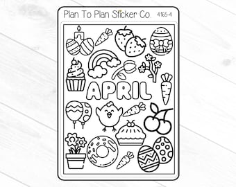 4165-4~~April Coloring Doodles Planner Stickers.