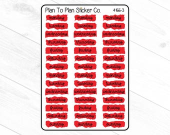 4166-3~~Days of the Week (Red) Planner Stickers.