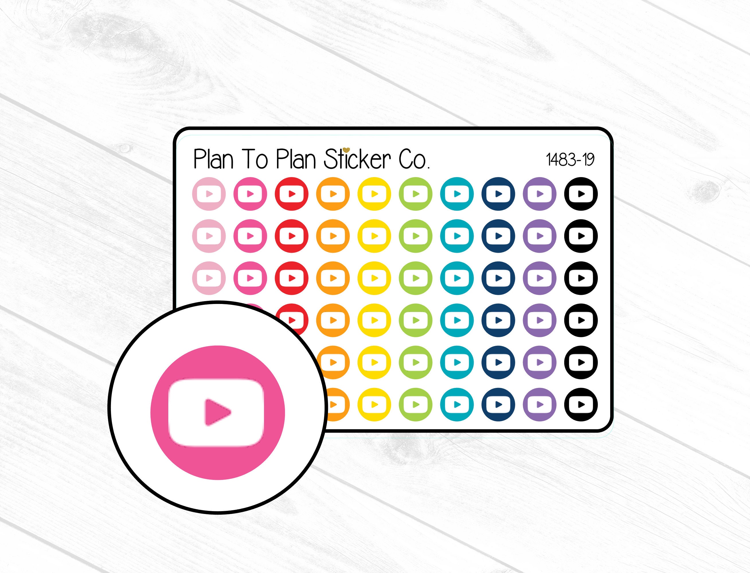 1483-19 You Tube Icon Planner Stickers.