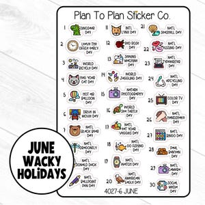 4027-6~~June Wacky Holidays Planner Stickers.