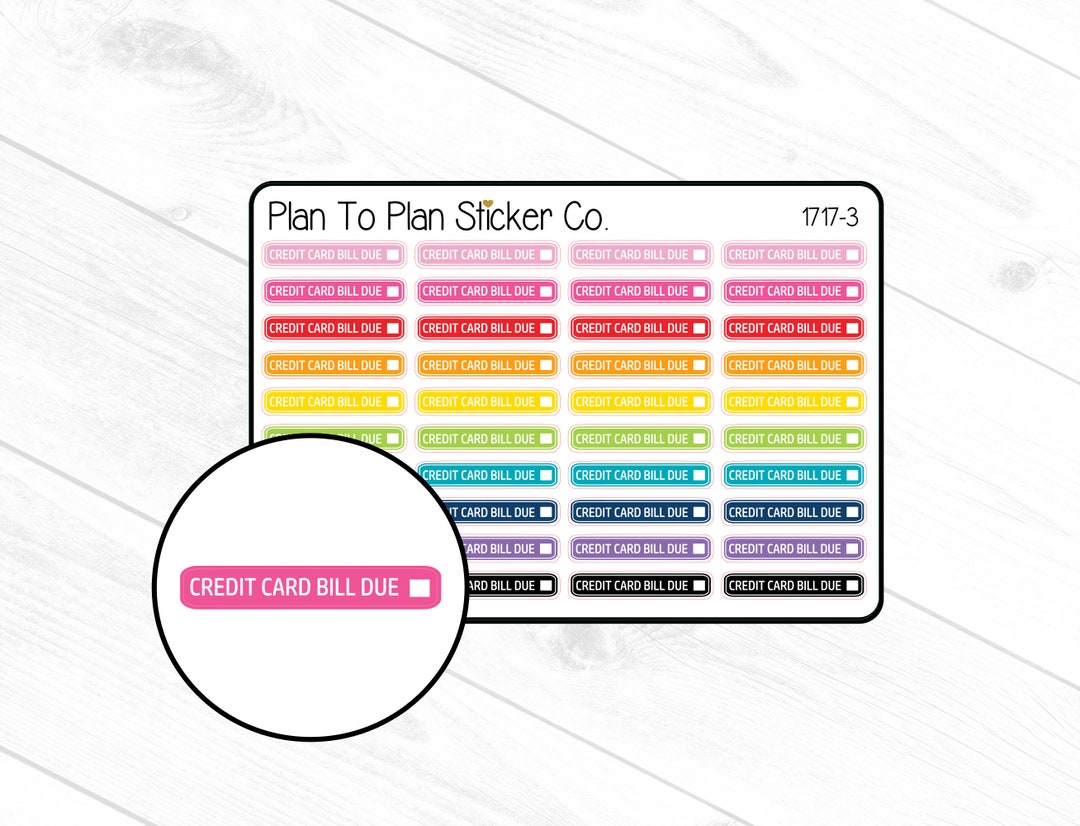 1717-3~~credit Card Bill Due Boxes Planner Stickers. - Etsy