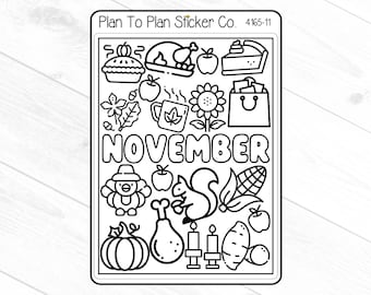 4165-11~~November Coloring Doodles Planner Stickers.