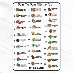 4113--3~~March Wacky Food Holidays Planner Stickers.