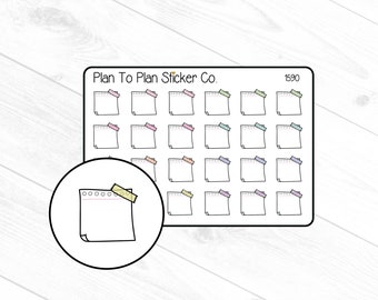 May include: A sheet of 24 planner stickers featuring blank white notepads with colorful washi tape accents. The stickers are labeled "Plan To Plan Sticker Co." and "1590".