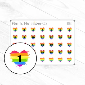 2592~~Rainbow Heart Date Covers Planner Stickers.