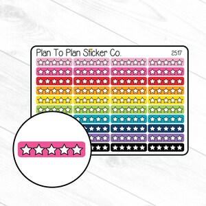May include: A sheet of rainbow colored stickers with white stars in rows. The stickers are labeled "Plan To Plan Sticker Co." and "2517".