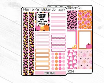 3009~~Pink Pumpkin Halloween 6 PG. Weekly Kit Planner Stickers.