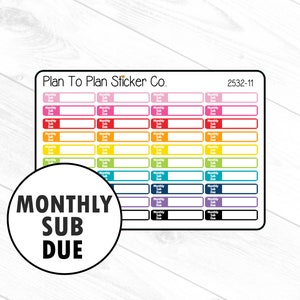 2532-11~~Monthly Subscription Due Boxes Planner Stickers.