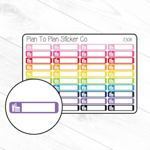 May include: A sheet of colorful stickers with a white outline and a small icon of a drink and a burger. The stickers are labeled "Plan To Plan Sticker Co." and "2308".