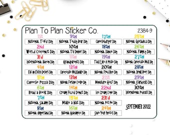 2384-9~~September 2022 Wacky Daily Holidays Planner Stickers.