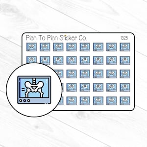 May include: A sheet of stickers featuring a repeating pattern of medical X-ray images. The stickers have a light blue background with a black outline. The text "Plan To Plan Sticker Co." and the number "1325" are printed on the sheet.