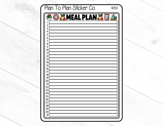 4053~~Monthly Meal Plan Planner Stickers.
