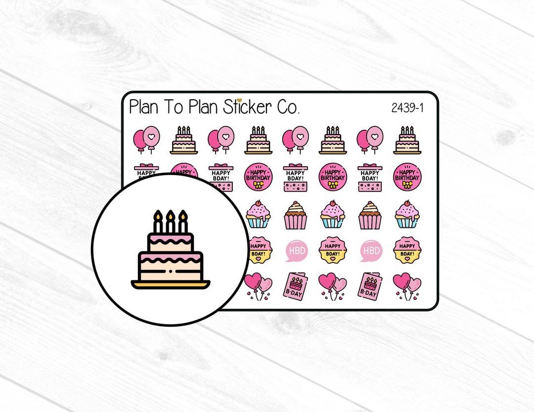 2439-1~~pink Birthday Planner Stickers. - Etsy