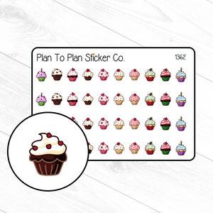May include: A sheet of 36 cupcake stickers featuring various colors and designs. The stickers are perfect for planners, journals, and other craft projects. Plan To Plan Sticker Co. 1362.
