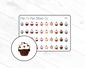 1362~~Cupcakes Birthday Planner Stickers.