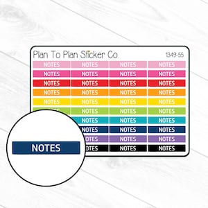 May include: A rainbow-colored sticker sheet with the text "Plan To Plan Sticker Co." and "NOTES" repeated in each box. The sticker sheet has the product number "1349-55" printed in the top right corner.