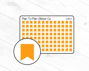 Könnte beinhalten: Eine Blatt mit 100 orangenen Flaggen-Aufklebern mit dem Text "Plan To Plan Sticker Co." und "2340-4" auf dem Blatt.