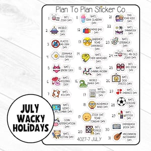 4027-7~~July  Wacky Holidays Planner Stickers.