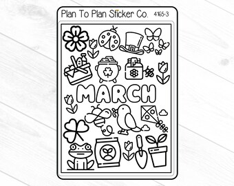 4165-3~~March Coloring Doodles Planner Stickers.