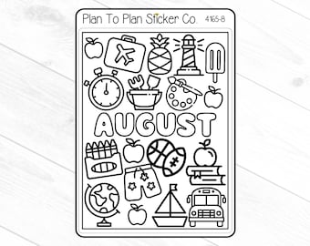 4165-8~~August Coloring Doodles Planner Stickers.