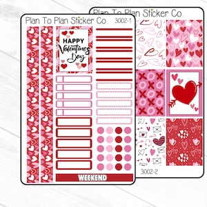 May include: A set of Valentine's Day themed planner stickers with a red heart, red and pink hearts, and the text "Happy Valentine's Day".