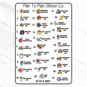 4113-7~~July Wacky Food Holidays Planner Stickers.