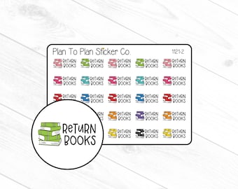 Return To Library Sticker Library Books Due Planner Sticker Sheet | Library Return Book ...