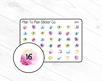 2691~~Watercolor Splash Date Cover Planner Stickers.