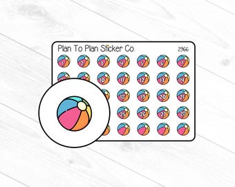2966~~Beach Ball Date Cover Planner Stickers.