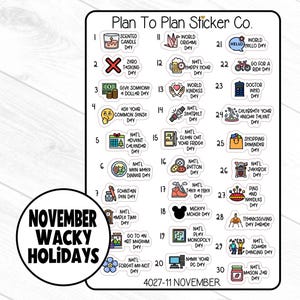 4027-11~~November  Wacky Holidays Planner Stickers.