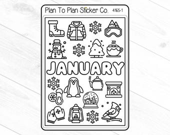 4165-1~~January Coloring Doodles Planner Stickers.