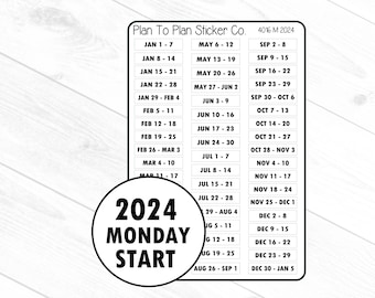 4016~~2024 Weeks of the Year (Monday Start) Planner Stickers.