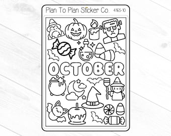 4165-10~~October Coloring Doodles Planner Stickers.