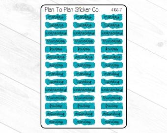 4166-7~~Days of the Week (Turquoise) Planner Stickers.