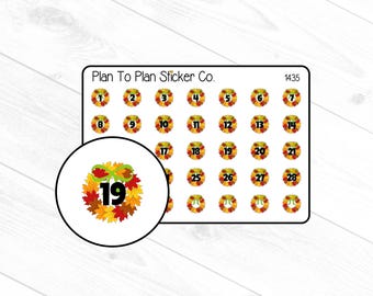 1435~~Fall Wreaths Date Cover Planner Stickers.