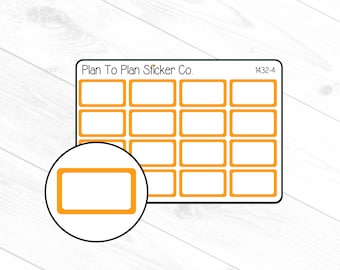 May include: A sheet of orange planner stickers with 15 blank boxes. The stickers are labeled "Plan To Plan Sticker Co." and "1432-4".