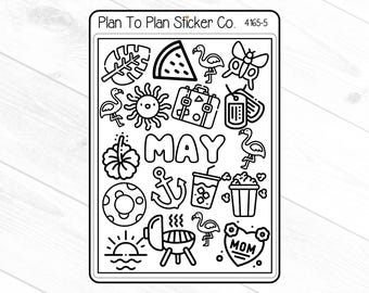 4165-5~~May Coloring Doodles Planner Stickers.