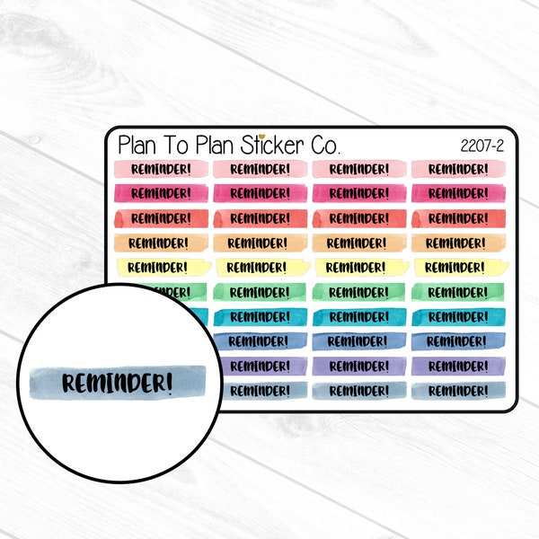 2207-2~~Reminder! Watercolor Highlighter Lines Planner Stickers.