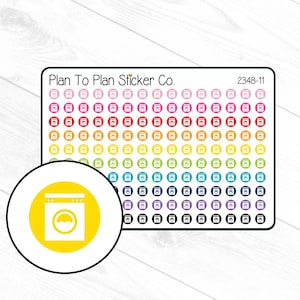 May include: A sheet of colorful round stickers with a white washing machine icon on each sticker. The sheet is labeled "Plan To Plan Sticker Co." and "2348-11".