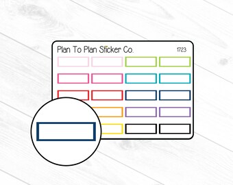Può includere: Un foglio di adesivi con una varietà di caselle colorate. Il foglio è etichettato "Plan To Plan Sticker Co." e "1723".