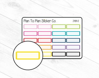 Può includere: Un set di etichette vuote colorate con il testo "Plan To Plan Sticker Co." e "2'89-2". Le etichette sono di vari colori, tra cui rosa, rosso, arancione, giallo, verde, blu e viola. Le etichette sono perfette per organizzare ed etichettare il tuo planner o diario.