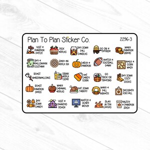 May include: A set of 24 colorful stickers with fall-themed activities and icons. The stickers feature illustrations of pumpkins, apples, corn, candy corn, and other fall-related imagery. The text on the stickers includes phrases like "Visit a Pumpkin Patch", "Pick Apples", "Buy Some Candy", and "Watch a Scary Movie".