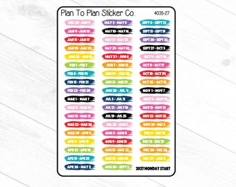 4035-27~~2027 Weeks of the Year (Monday Start) Planner Stickers.