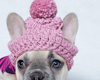 Handmade French Bulldog Clothe Puppy Beanie crochet pom pom hat dog clothes dress up