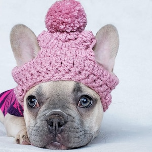 Handmade French Bulldog Clothe Puppy Beanie crochet pom pom hat dog clothes dress up