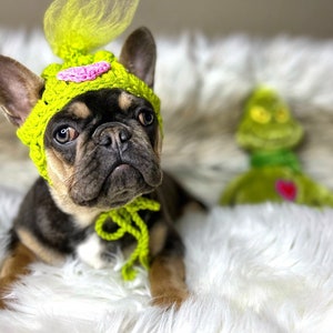 Green Grinch Beanie Pink Heart Pet Dog French Bulldog Beanie Toque Puppy Fashion Hat Grinchie