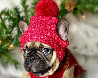 Urlaub stricken häkeln Haustier Mützen, Mütze Mütze Pompom Mütze Weihnachten Farben Französische Bulldogge Welpe Hund Foto Requisiten