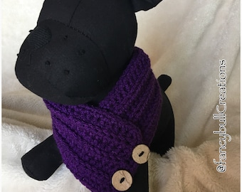 French Bulldog Pug Boston Terrier Pugle Medium Puppy Dog Breed handmade crochet Neck Warmer Button Scarf