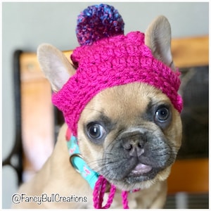 French Bulldog shih tzu Pug boston terrier  Medium Breed puppy Dog Handmade crochet pompom Beanie Hat toque gorro de ganchillo para mascota