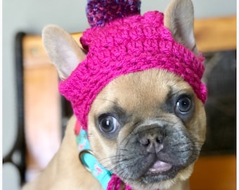 French Bulldog shih tzu Pug boston terrier  Medium Breed puppy Dog Handmade crochet pompom Beanie Hat toque gorro de ganchillo para mascota